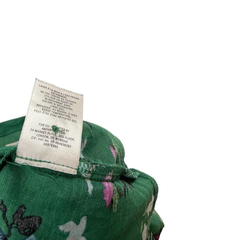 Anthropologie 20 of 52 Conversations Bird Print Tie Neck Blouse Green Size 12 - Picture 11 of 11